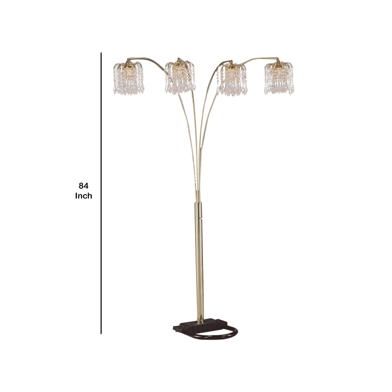 Benjara Metal Arc Floor Lamp with 4 Hanging Crystal Lights- Black and Gold