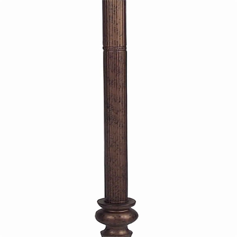 Benjara Swing Arm Metal Body Floor Lamp with Fabric Bell Shade- Bronze and Beige