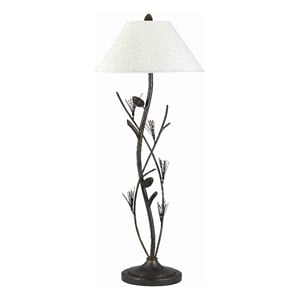 Benjara Pine Twig Accent Metal Body Floor Lamp with Conical Shade- Bronze/White