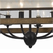 Benjara 6 Bulb Square Chandelier with Wooden Frame & Organza Striped Shade-Brown