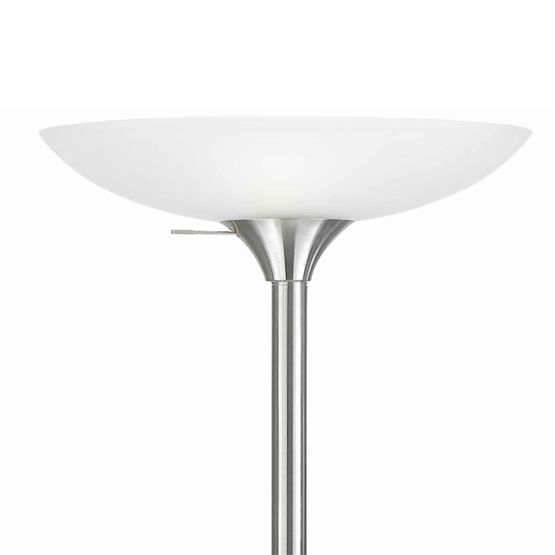 Benjara 3 Way Torchiere Floor Lamp with Frosted Glass shade & Stable Base- White