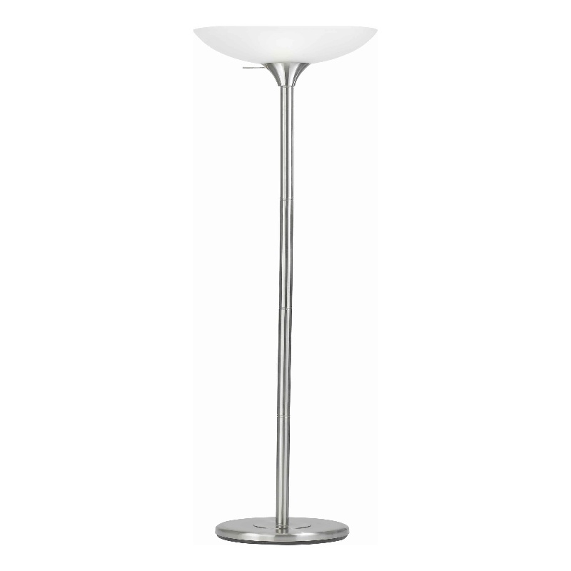 Benjara 3 Way Torchiere Floor Lamp with Frosted Glass shade & Stable Base- White