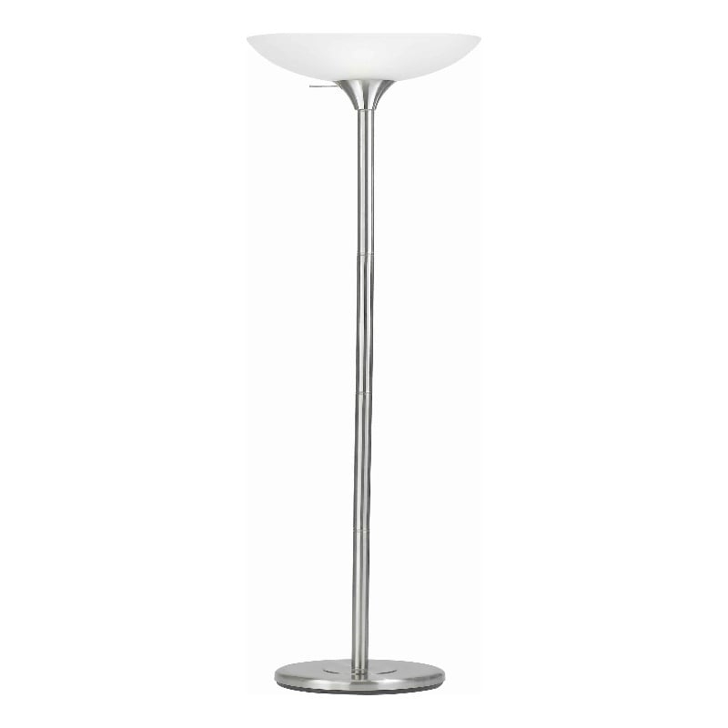 Benjara 3 Way Torchiere Floor Lamp with Frosted Glass shade & Stable Base- White
