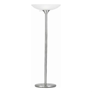 Benjara 3 Way Torchiere Floor Lamp with Frosted Glass shade & Stable Base- White