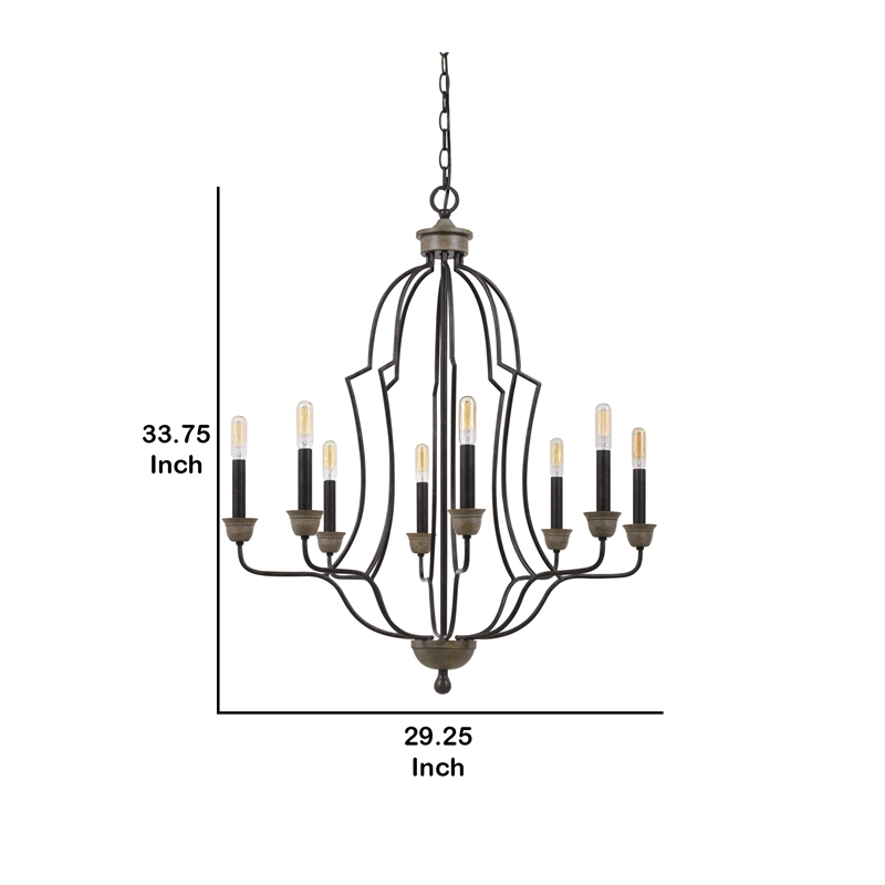 Benjara 60 X 8 Watt Metal Chandelier with Tubular Frame- Textured Bronze