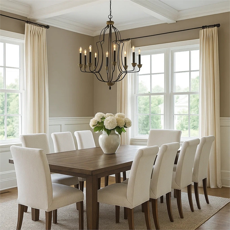 Benjara 60 X 8 Watt Metal Chandelier with Tubular Frame- Textured Bronze