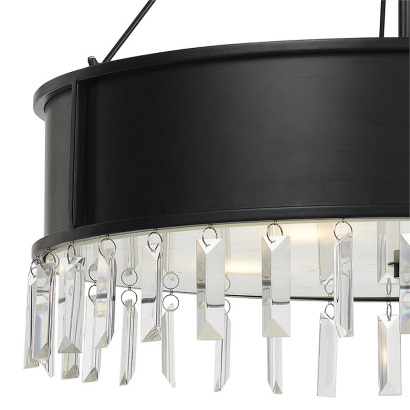 Benjara 4 Bulb Round Metal Body Chandelier with Hanging Crystal Accents- Black