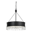 Benjara 4 Bulb Round Metal Body Chandelier with Hanging Crystal Accents- Black