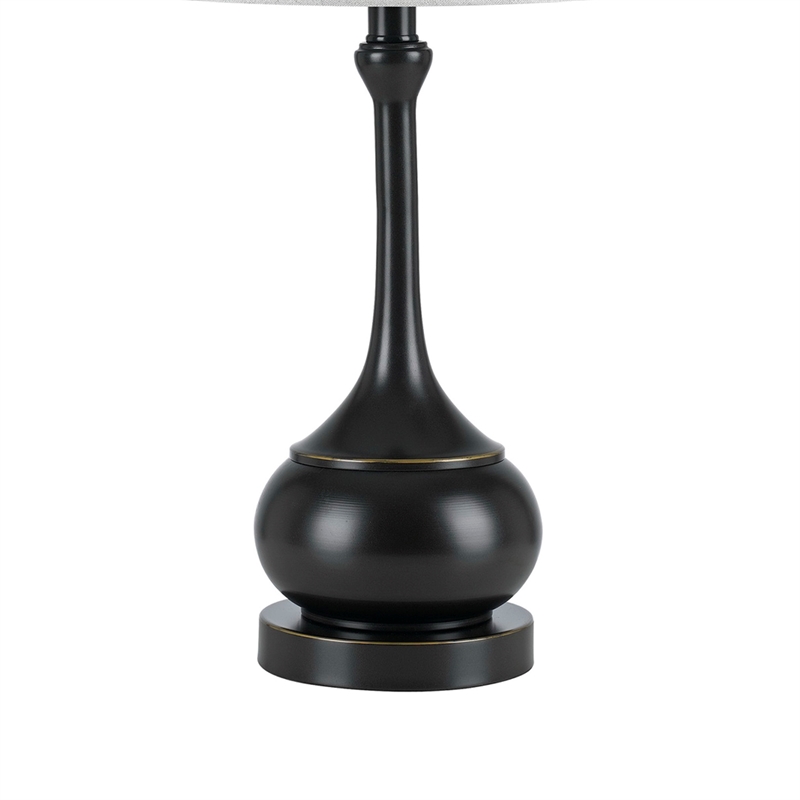 Benjara Elongated Bellied Shape Metal Accent Lamp with Drum Shade- Black