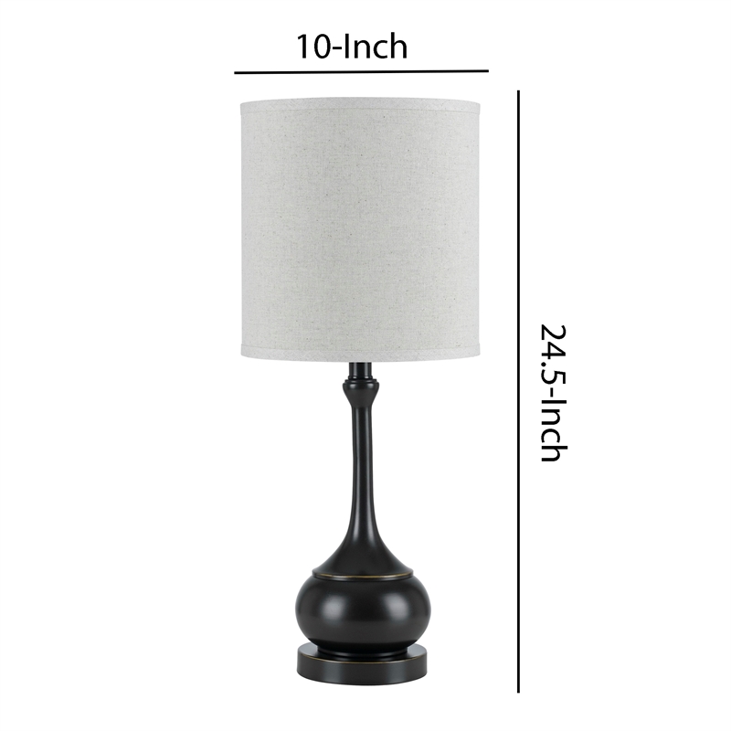 Benjara Elongated Bellied Shape Metal Accent Lamp with Drum Shade- Black