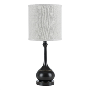 Benjara Elongated Bellied Shape Metal Accent Lamp with Drum Shade- Black