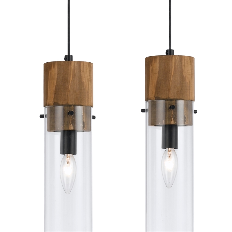 Benjara 60 X 4 Watt Wood & Metal Fixture with Cylindrical Shades- Brown & Black