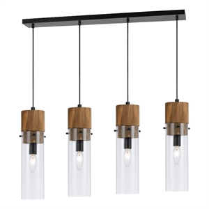 Benjara 60 X 4 Watt Wood & Metal Fixture with Cylindrical Shades- Brown & Black