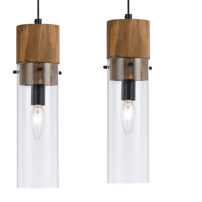Benjara 60 X 4 Watt Wood & Metal Fixture with Cylindrical Shades- Brown & Black