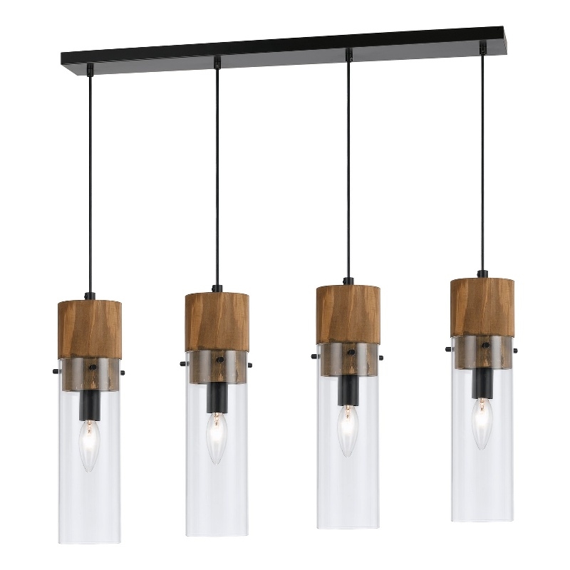 Benjara 60 X 4 Watt Wood & Metal Fixture with Cylindrical Shades- Brown & Black