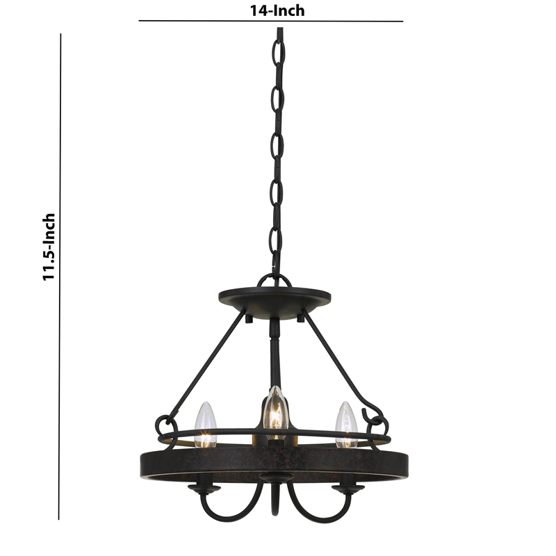 Benjara 60 X 3 Watt Metal Frame Pendant with Hardwired Switch- Textured Gray