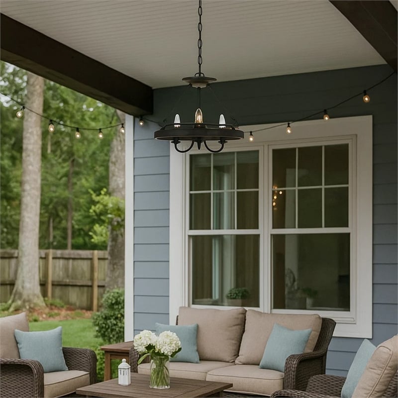 Benjara 60 X 3 Watt Metal Frame Pendant with Hardwired Switch- Textured Gray