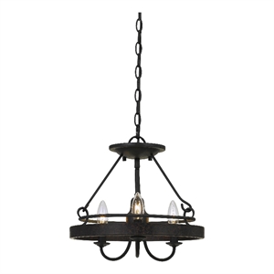 Benjara 60 X 3 Watt Metal Frame Pendant with Hardwired Switch- Textured Gray