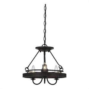 Benjara 60 X 3 Watt Metal Frame Pendant with Hardwired Switch- Textured Gray