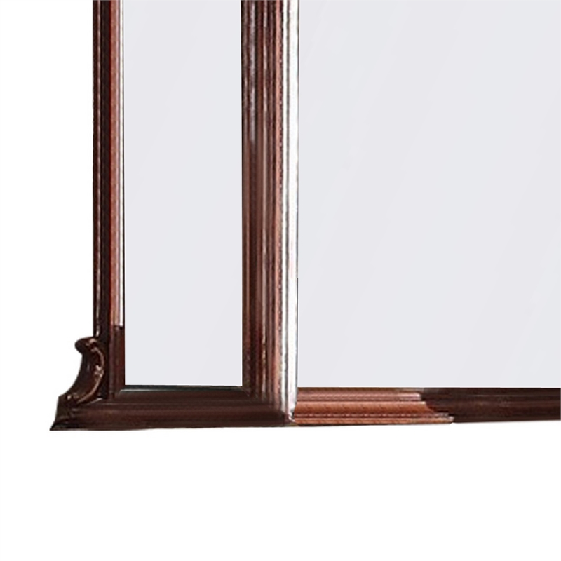 Benjara Wooden Frame Mirror with Arched Design and Carved Details- Brown