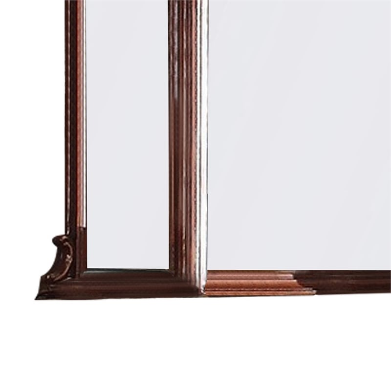 Benjara Wooden Frame Mirror with Arched Design and Carved Details- Brown