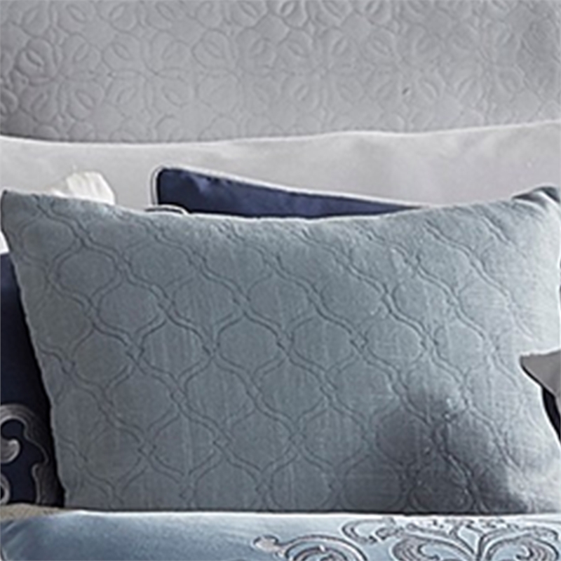 Benjara 9 Piece Queen Polyester Comforter Set with Damask Prints- Blue and Gray