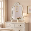 Benjara Wooden Frame Mirror with Scalloped Trim Crown Top- White