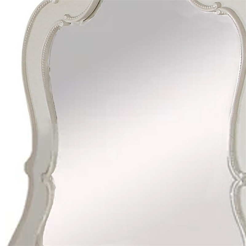 Benjara Wooden Frame Mirror with Scalloped Trim Crown Top- White