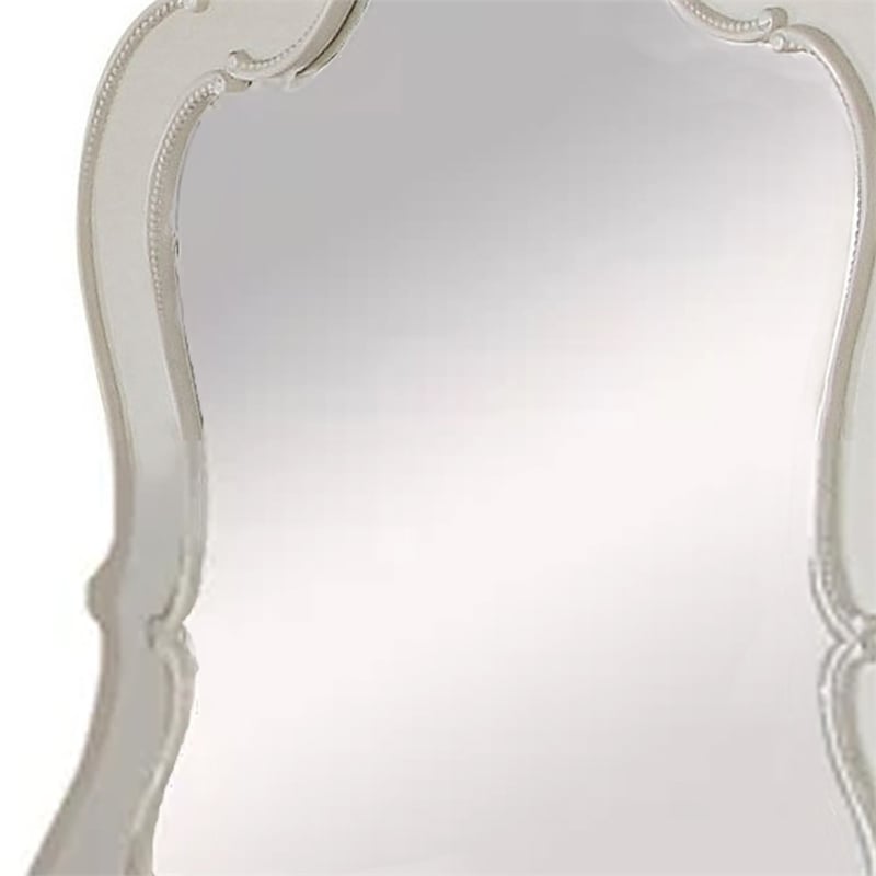 Benjara Wooden Frame Mirror with Scalloped Trim Crown Top- White