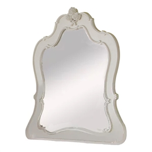 Benjara Wooden Frame Mirror with Scalloped Trim Crown Top- White