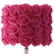 Benjara Bloom Roses Drum Shade Table Lamp with Twisted Acrylic Base- Red