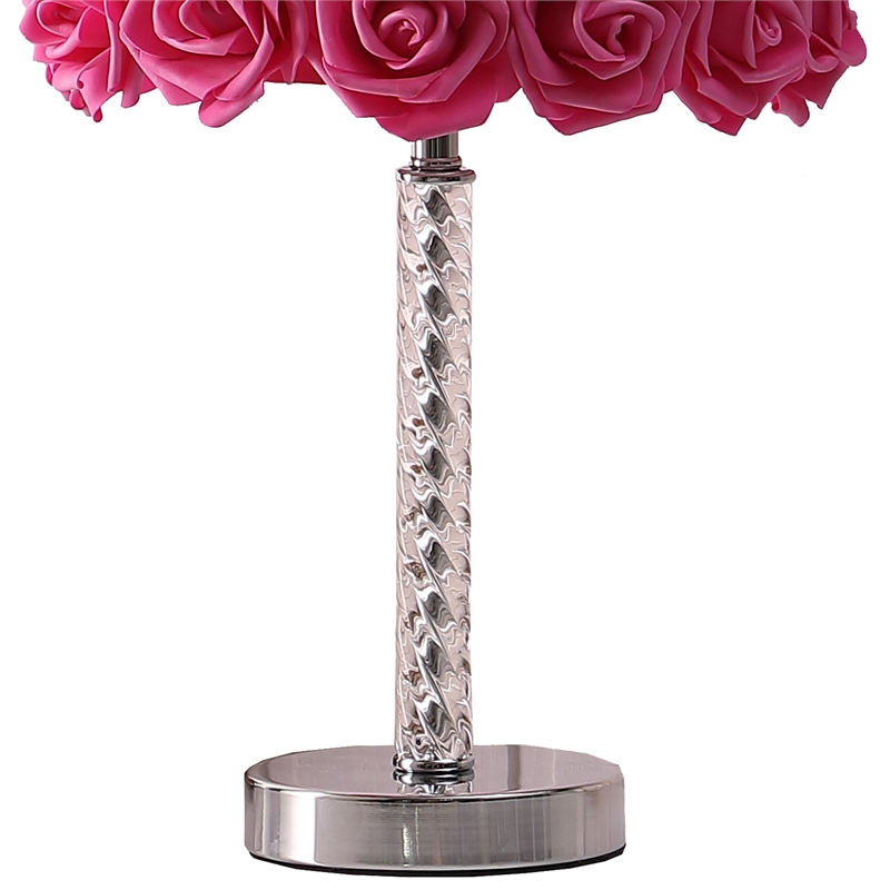 Benjara Bloom Roses Drum Shade Table Lamp with Twisted Acrylic Base- Red