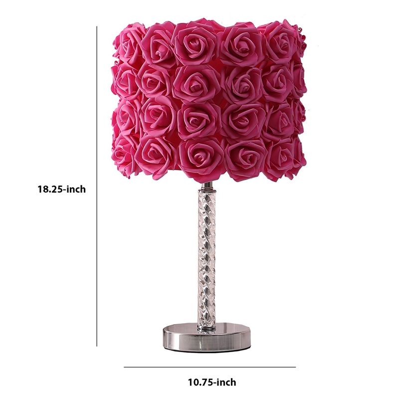 Benjara Bloom Roses Drum Shade Table Lamp with Twisted Acrylic Base- Red