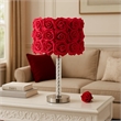 Benjara Bloom Roses Drum Shade Table Lamp with Twisted Acrylic Base- Red