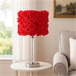 Benjara Bloom Roses Drum Shade Table Lamp with Twisted Acrylic Base- Red