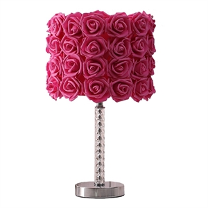 Benjara Bloom Roses Drum Shade Table Lamp with Twisted Acrylic Base- Red
