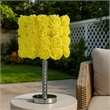 Benjara Bloom Roses Drum Shade Table Lamp with Twisted Acrylic Base- Yellow