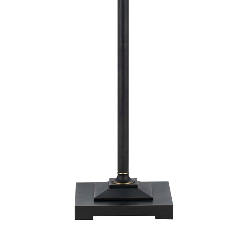 Benjara Metal Body Floor Lamp with Fabric Tapered Bell Shade- Beige and Black