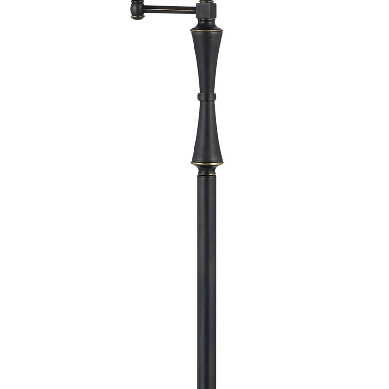 Benjara Metal Body Floor Lamp with Fabric Tapered Bell Shade- Beige and Black