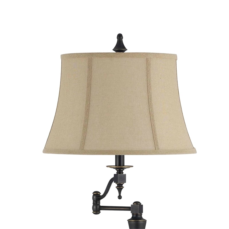 Benjara Metal Body Floor Lamp with Fabric Tapered Bell Shade- Beige and Black