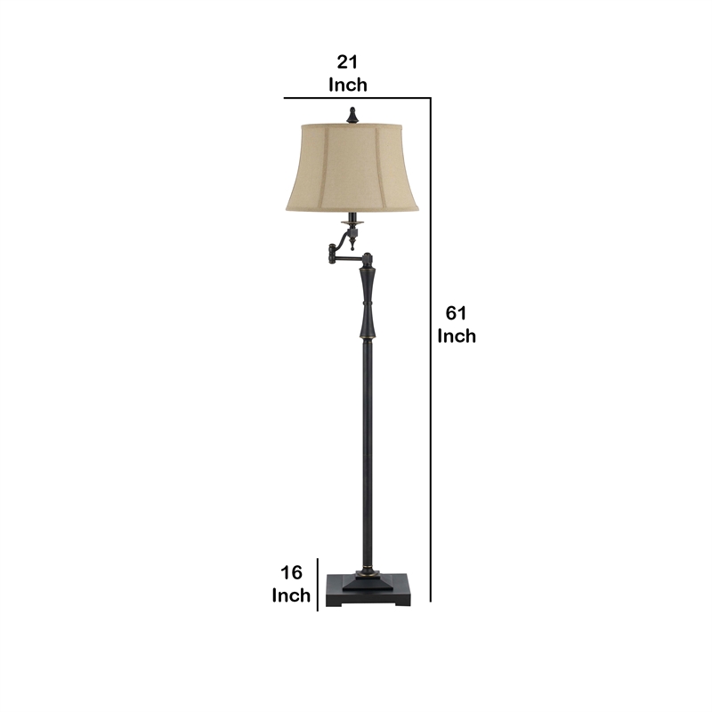 Benjara Metal Body Floor Lamp with Fabric Tapered Bell Shade- Beige and Black