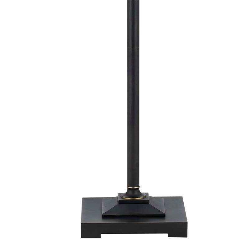 Benjara Metal Body Floor Lamp with Fabric Tapered Bell Shade- Beige and Black