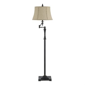 Benjara Metal Body Floor Lamp with Fabric Tapered Bell Shade- Beige and Black