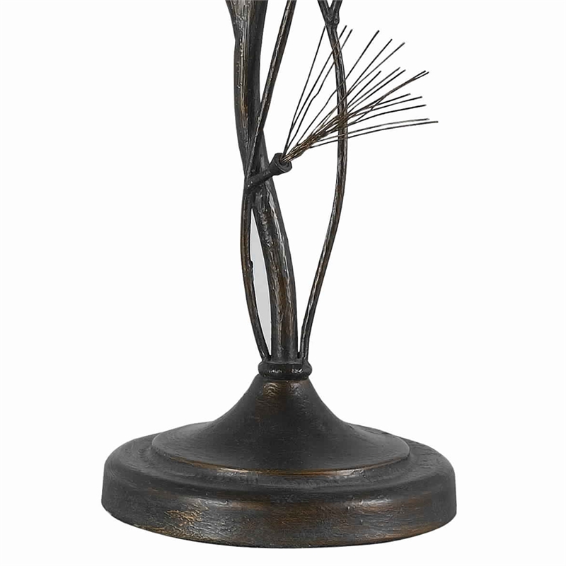 Benjara Pine Twig Accent Metal Body Table Lamp with Conical Shade- Bronze/White