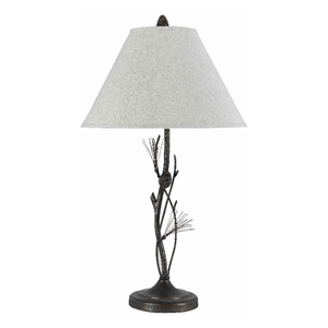 Benjara Pine Twig Accent Metal Body Table Lamp with Conical Shade- Bronze/White