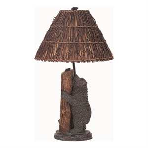 Benjara 150 Watt Resin Bear Body Table Lamp with Twig Shade- Gray and Brown