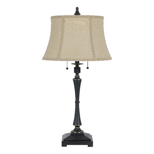 Benjara Metal Body Table Lamp with Fabric Tapered Bell Shade- Beige and Black