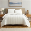 Benjara 3 Piece Crinkles King Size Coverlet Set with Vertical Stitching- White