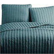 Benjara 3 PC Crinkle King Coverlet Set with Vertical Stitching- Turquoise Blue