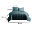 Benjara 3 PC Crinkle King Coverlet Set with Vertical Stitching- Turquoise Blue